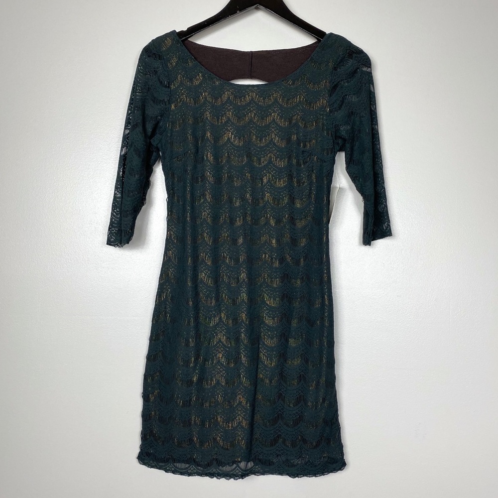 FREE PEOPLE Holly's Lace Shift Dress Green Gold S